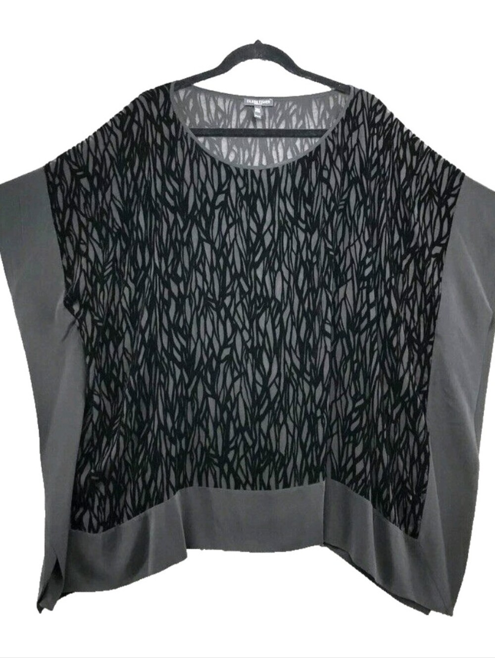Eileen Fisher Woman Kimono Silk Med Large Black Velvet Burnout Fairy Witchy Top